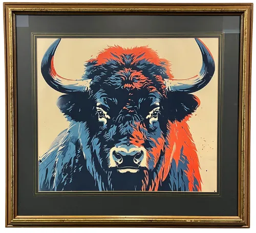 Buffalo In Wood & Gold Frame