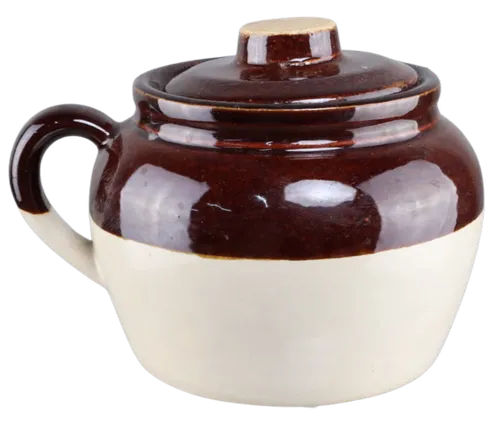 Beige & Brown Stoneware Crock Jug With Lid