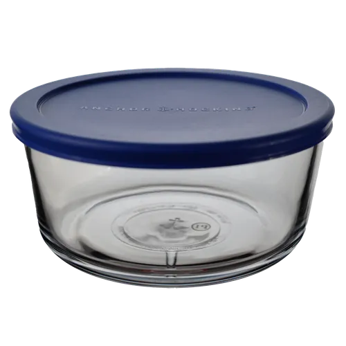 Clear Glass Bowl With Royal Blue Plastic Lid - XL