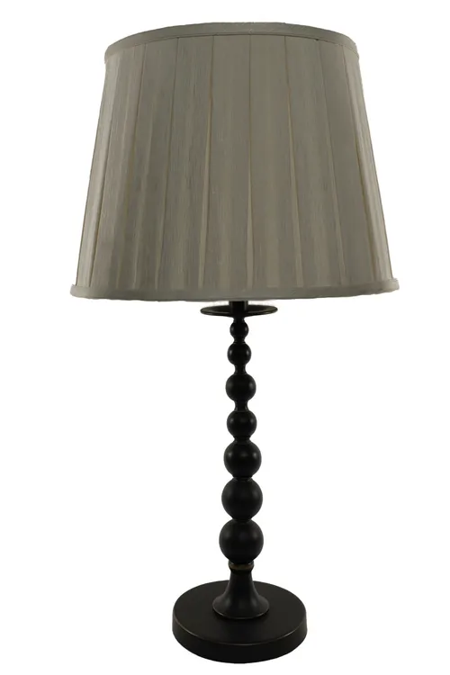 Bronze Stacked Balls Table Lamp With Pleated Silk Cream Tapered Shade