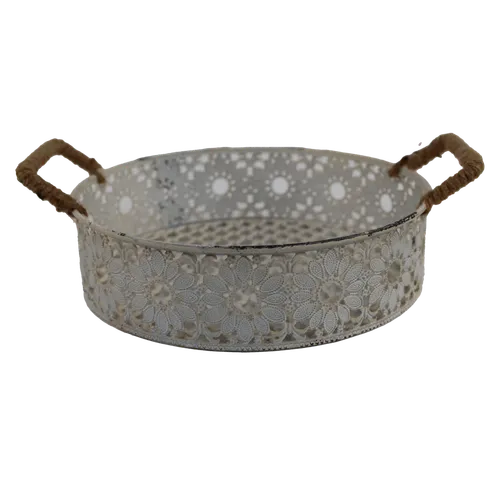 White Tin Daisy Serving Basket