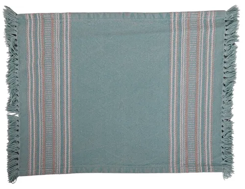 Soft Turquoise Placemat With Stripe Trim & Fringe