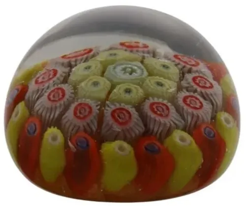 Glass Paperweight With Orange & Yellow Millefiori Pattern