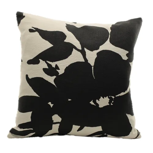 White & Black Floral Print Throw Pillow