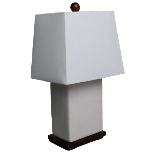 Crackled White Rectangular Ceramic Table Lamp With White Shade