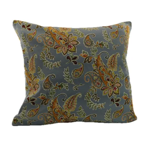 Grey Blue With Multicolour Paisley Print Throw Pillow