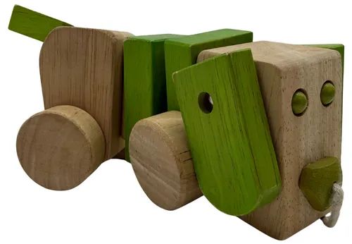Natural Wood & Green Dog Pull Toy