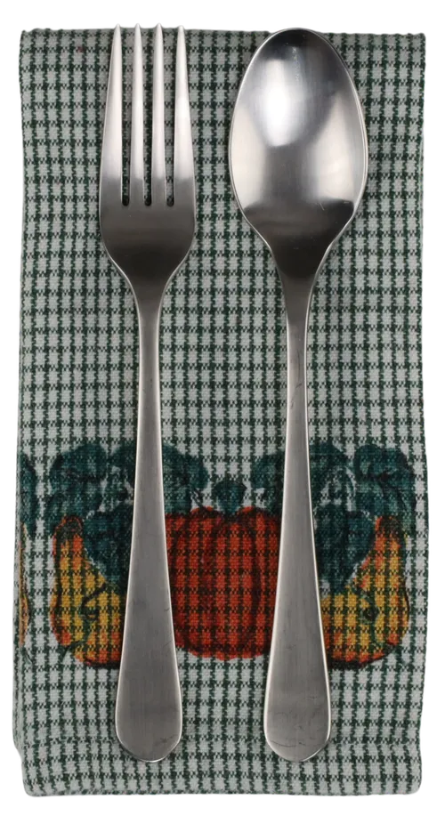 White & Green Gingham With Pumpkin Print Napkin
