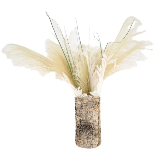 Birch Bark Vase With Various Feather Grasses