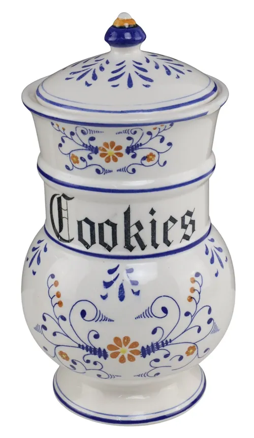 White & Blue Ceramic Cookies Canister With Lid