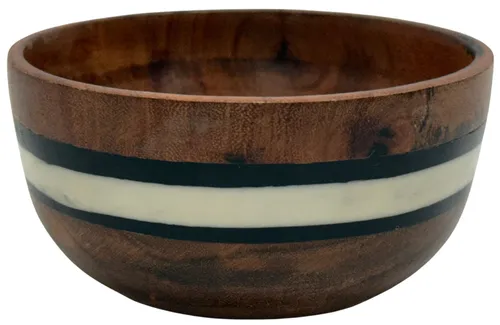 Wood Decorative Bowl With Inlay Black & White Stripe