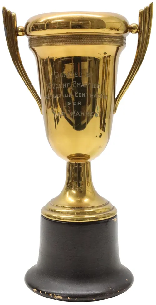 Brass Trophy Cup On Black Wood Base