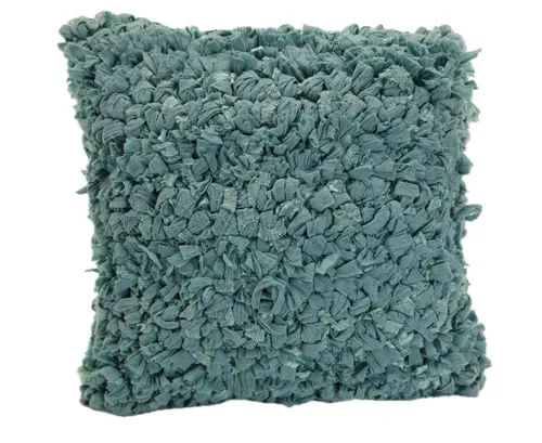 Sea Foam Green & Turquoise Knotted Rag Rug Throw Pillow