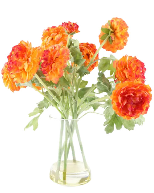 Artificial Orange Daisy In Clear Glass Vase