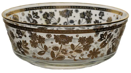 Clear Glass & Gold Embossed Flower Chip Bowl