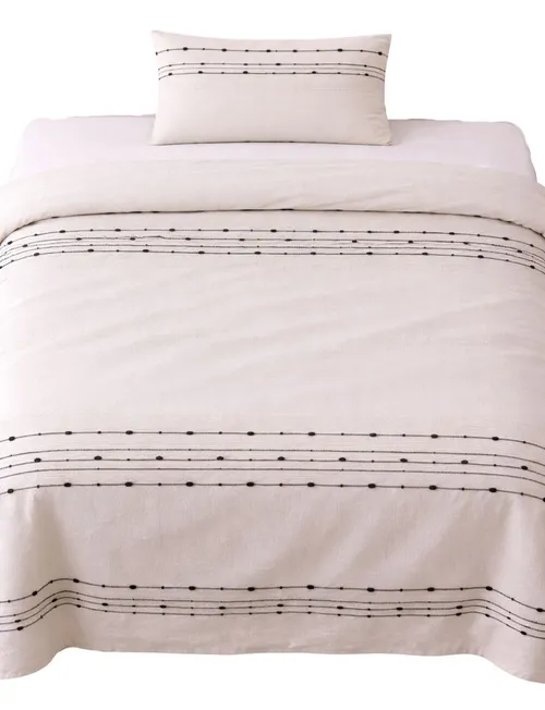 White With Black Dot Dash Duvet Cover With One Pillow Case - Queen