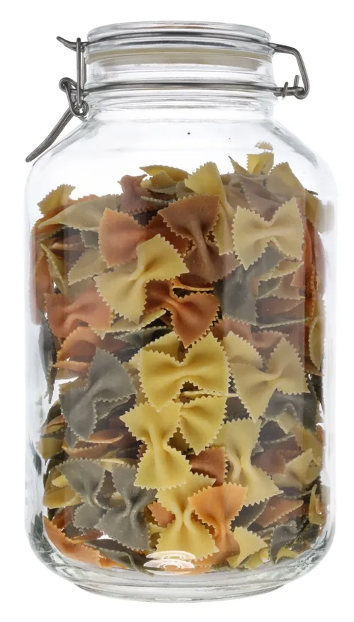 Clear Glass Canister With Clamping Lid Containing Pasta