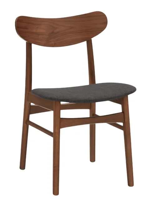 Walnut Wood Dining Chair With Charcoal Grey Fabric Seat