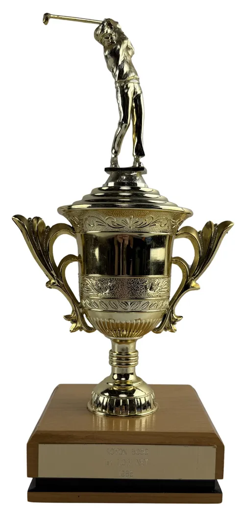 Gold Golf Trophy On Wood Base
