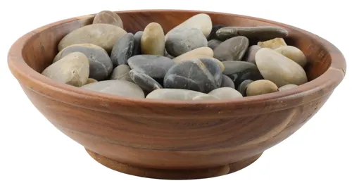 Wood Decorative Bowl With River Rocks