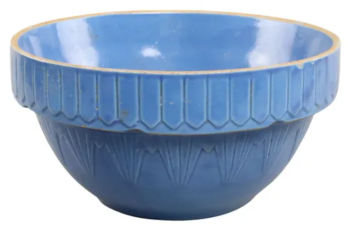 Antique Cornflower Blue Stoneware Mixing Bowl With Pattern