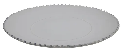 French White Beaded Rim Ceramic Serving Platter