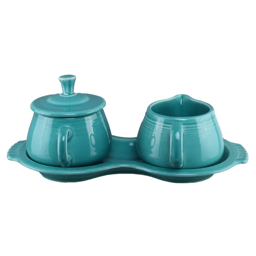 Turquoise Ceramic Cream & Sugar Set With Tray