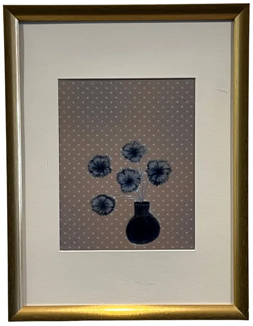 Blue Flowers In Vase In Gold Frame