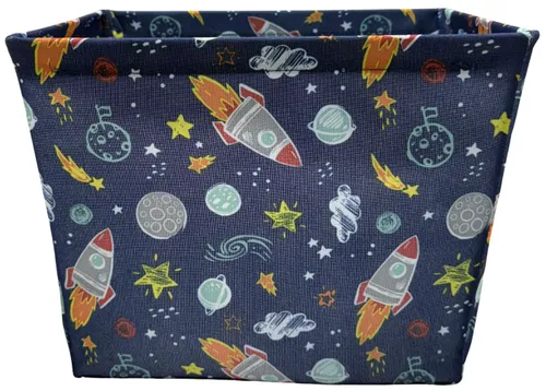 Navy Blue Fabric Space Patterned Storage Basket