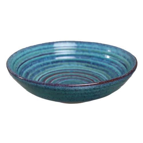 Blue & Crimson Red Ring Stoneware Small Bowl