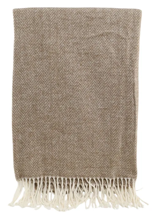 Beige & Cream Herringbone Throw Blanket With Tassels