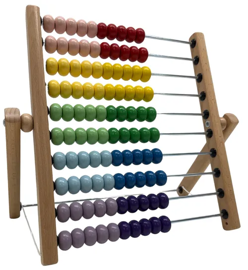 Wood Abacus With Rainbow Colour Beads