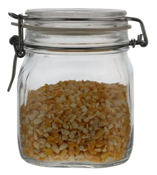 Clear Glass Canister With Hinged Lid With Corn Kernels 