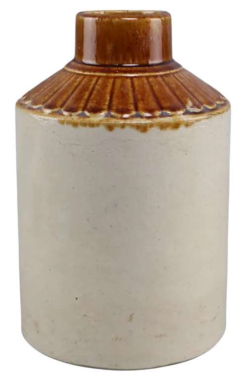 Antique Brown Glazed & Natural Stoneware Crock 