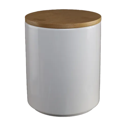 White Snow Gloss Canister With Bamboo Lid