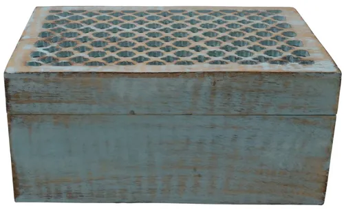 Blue Scallop Wood Box With Lid