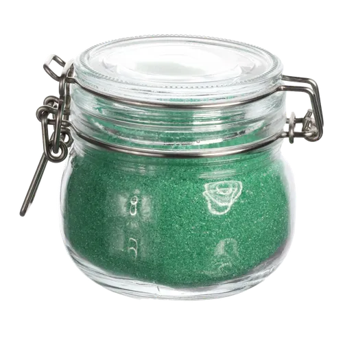 Clear Glass Stout Preserve Canister With Green Sugar Crystals