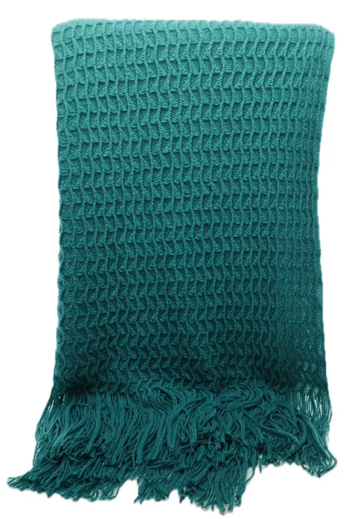 Teal & Turquoise Umbre Throw Blanket With Fringe Trim