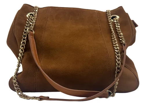 Brown Suede Shoulder Bag With Gold Chain Strap