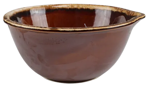 Brown Glazed Ceramic Mixing Bowl With Spout - Large