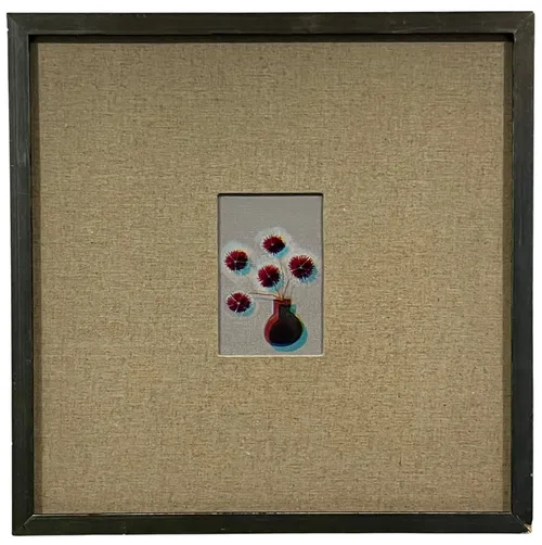 3D Flowers In Vase In Wood Frame