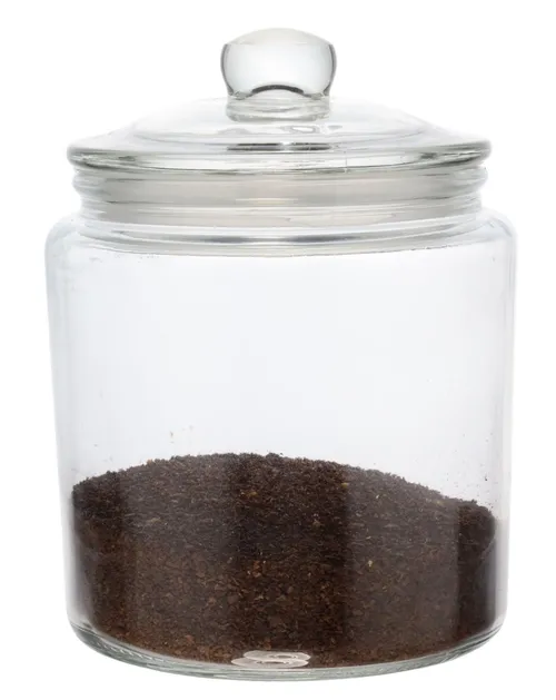 Clear Glass Canister With Lid Containing Coffee 