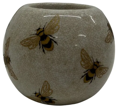Beige Ceramic Honeybee Tealight Candle Holder
