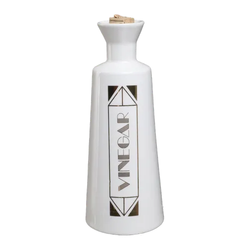 White & Gold Porcelain Vinegar Bottle With Cork Lid