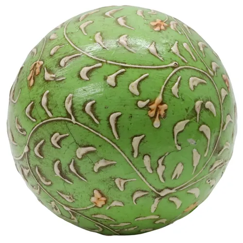Green Decorative Ball With Floral Leaf Pattern