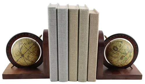 Wood World Globe Bookend Set