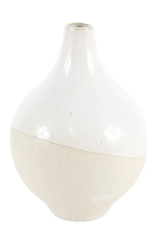 Pot Belly Textured Two Tone Ceramic Beige & White Vase