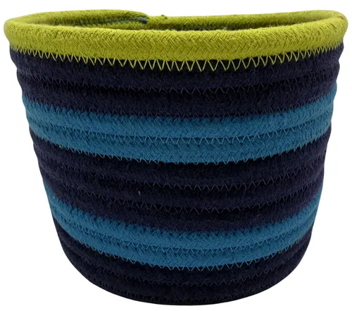 Blue & Yellow Striped Fabric Storage Basket