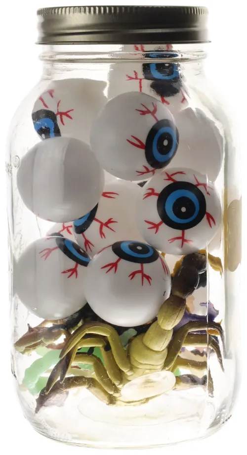 Clear Glass Jar With Eyeballs & Rubber Scorpions