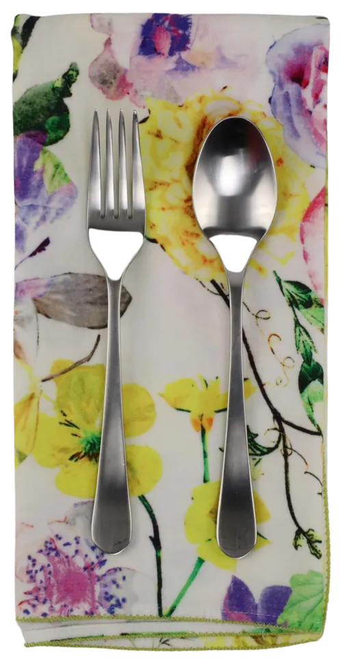 White With Yellow & Purple & Pink Floral Pattern Napkin